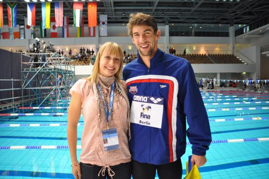 Juliane Reinhold und Michael Phelps in Berlin